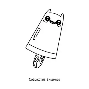 Image à colorier d'une glace kawaii en forme de chat