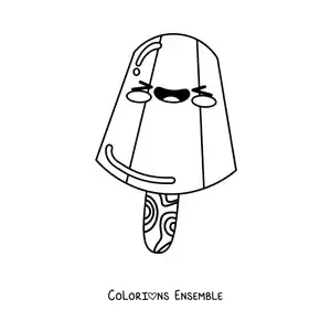 Image à colorier d'une glace en bâtonnet kawaii toute animée