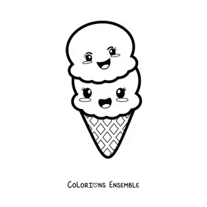 Image à colorier d'un joli cornet de glace kawaii