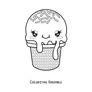 Image à colorier d'un joli cornet de glace kawaii tout animé