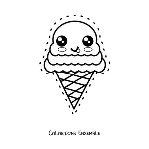 Image à colorier d'un grand cornet de glace kawaii tout mignon