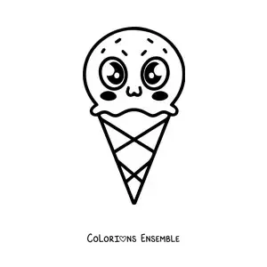 Image à colorier d'un cornet de glace kawaii avec de grands yeux