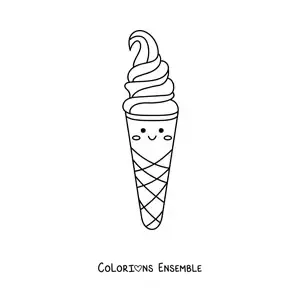 Image à colorier facile d'une glace en cornet kawaii