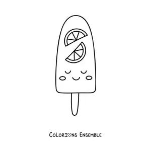Image à colorier facile d'une glace en bâtonnet kawaii