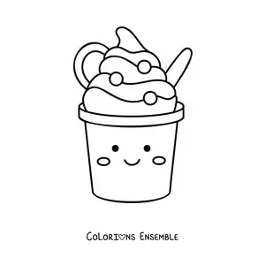 Image à colorier facile d'une glace en pot kawaii