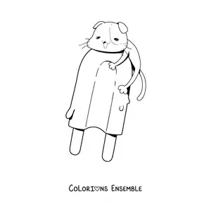 Image à colorier d'un chaton animé posé sur une glace kawaii qui fond