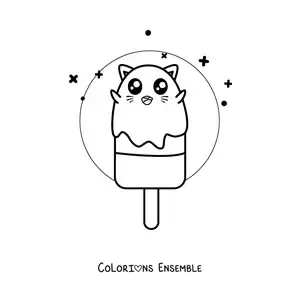 Image à colorier d'une glace kawaii en forme de chaton