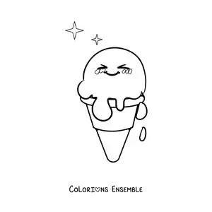 Image à colorier d'un cornet de glace kawaii qui fond