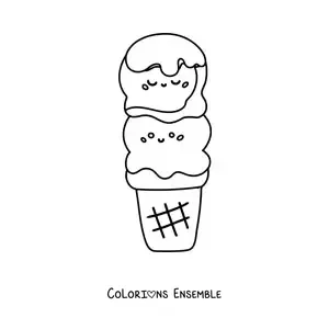 Image à colorier de 2 boules de glace kawaii