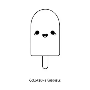 Image à colorier facile d'une glace kawaii toute animée