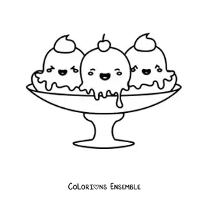 Image à colorier d'une coupe de glace banana split kawaii