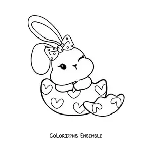 Image à colorier d'un lapin de Pâques kawaii dans un œuf