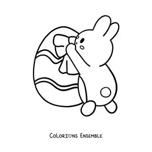Image à colorier d'un lapin de Pâques kawaii qui décore un œuf