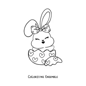 Image à colorier d'une lapine kawaii dans un œuf de Pâques