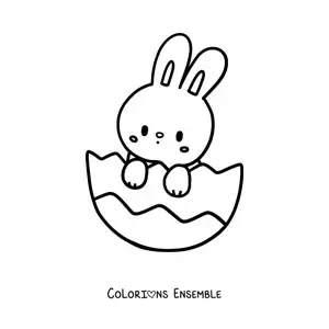 Image à colorier d'un tendre lapin qui sort d'un œuf de Pâques