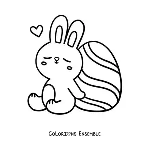 Image à colorier d'un tendre lapin assis à côté d'un œuf de Pâques
