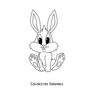 Image à colorier d'un lapin kawaii animé assis