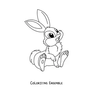 Image à colorier d'un lapin kawaii façon dessin animé