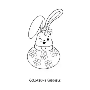 Image à colorier d'un tendre lapin animé avec un œuf de Pâques