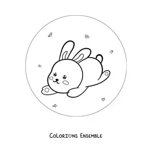 Image à colorier d'un lapin kawaii animé qui saute