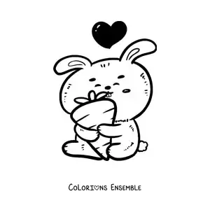 Image à colorier d'un grand lapin kawaii avec une carotte