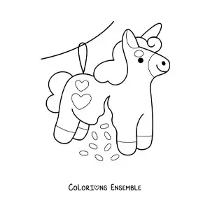 Image à colorier d'une piñata kawaii licorne pour un anniversaire