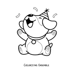 Image à colorier d'un chiot d'anniversaire kawaii tout animé