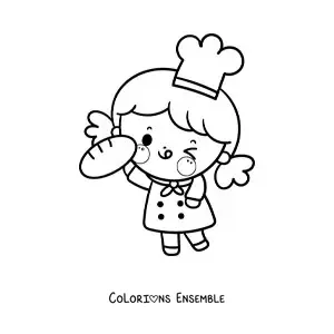 Image à colorier d’une petite boulangère kawaii toute mignonne