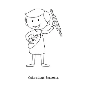 Image à colorier d’un petit garçon boulanger animé