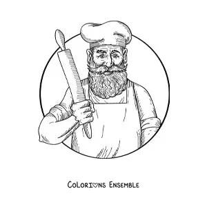 Image à colorier d’un boulanger réaliste avec un rouleau à pâtisserie