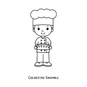 Image à colorier d’un garçon qui exerce le métier de chef boulanger