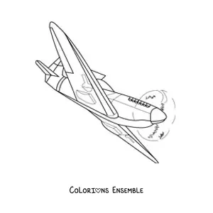 Image à colorier d'un avion de guerre qui vole de côté