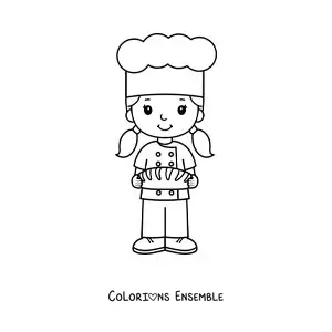 Image à colorier d’une fille qui exerce le métier de chef boulangère