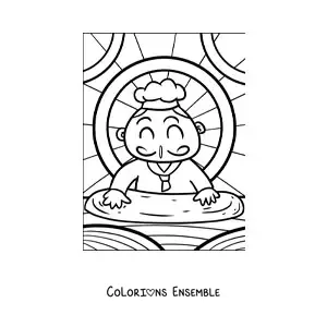 Image à colorier d’un chef italien qui pétrit une pâte à pizza