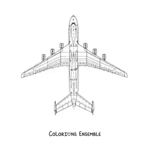 Image à colorier d'un avion vu de dessus