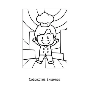 Image à colorier façon dessin animé d’un chef kawaii