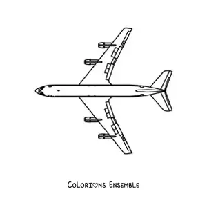 Image à colorier d'un avion Boeing 747 vu de dessus