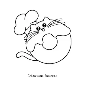Image à colorier d’une cheffe beignet kawaii animée