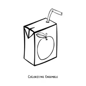 Image à colorier d’une brique de jus de pomme avec une paille