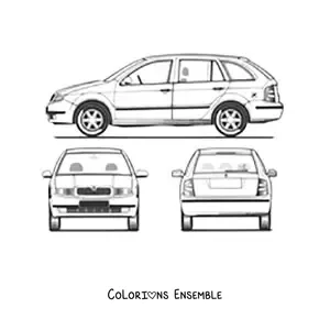 Image à colorier d’une voiture vue sous différents angles