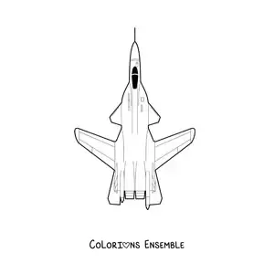 Image à colorier d'un avion de guerre vu de dessus