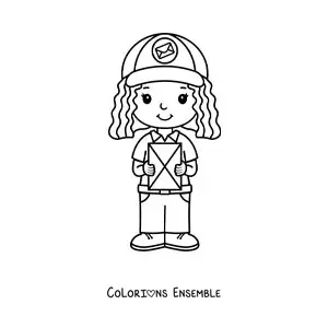 Image à colorier d’une petite factrice kawaii animée