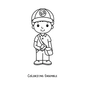 Image à colorier d’un garçon facteur kawaii animé