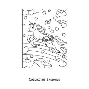 Image à colorier d’une licorne factrice kawaii animée