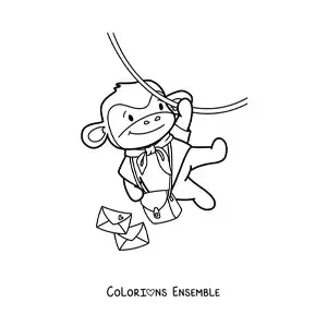 Image à colorier d’un singe facteur kawaii animé