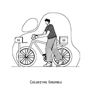 Image à colorier d’un facteur à vélo qui livre des lettres