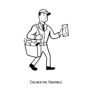 Image à colorier d’un facteur, toute simple, qui livre le courrier