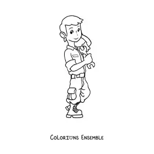 Image à colorier d’un mécanicien kawaii