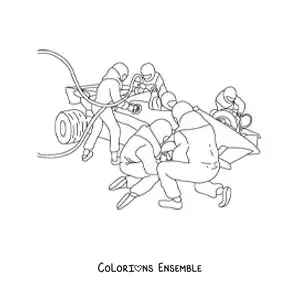 Image à colorier de mécaniciens qui travaillent aux stands