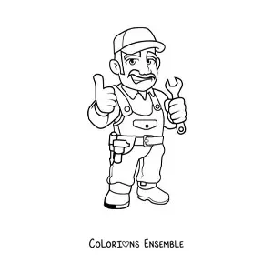 Image à colorier d’un homme animé qui exerce le métier de mécanicien